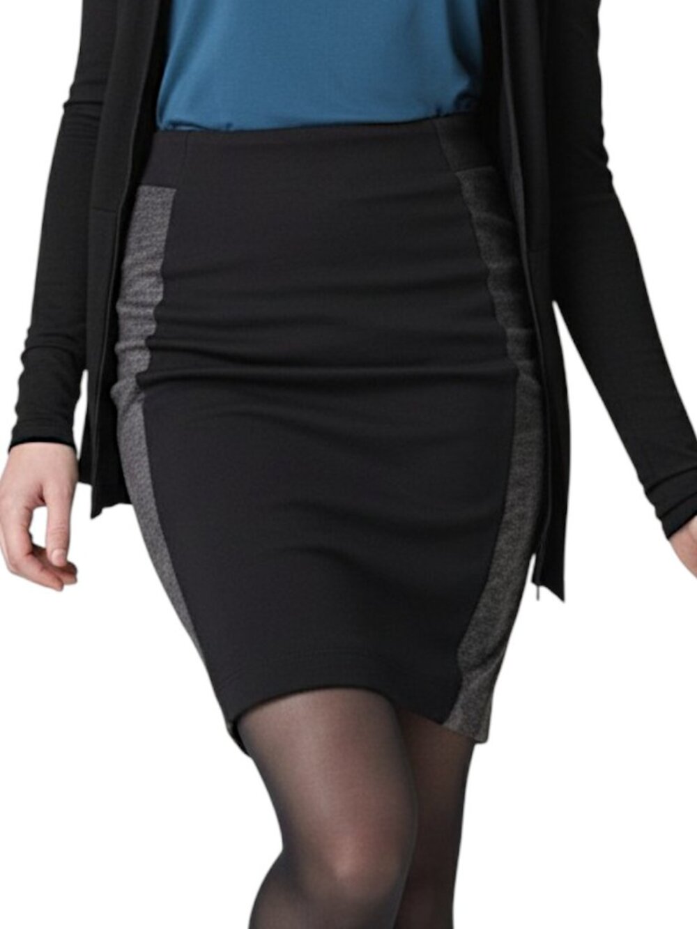 Lysse Black Faux Suede and Leather Minetta Pencil Skirt Women's Size M